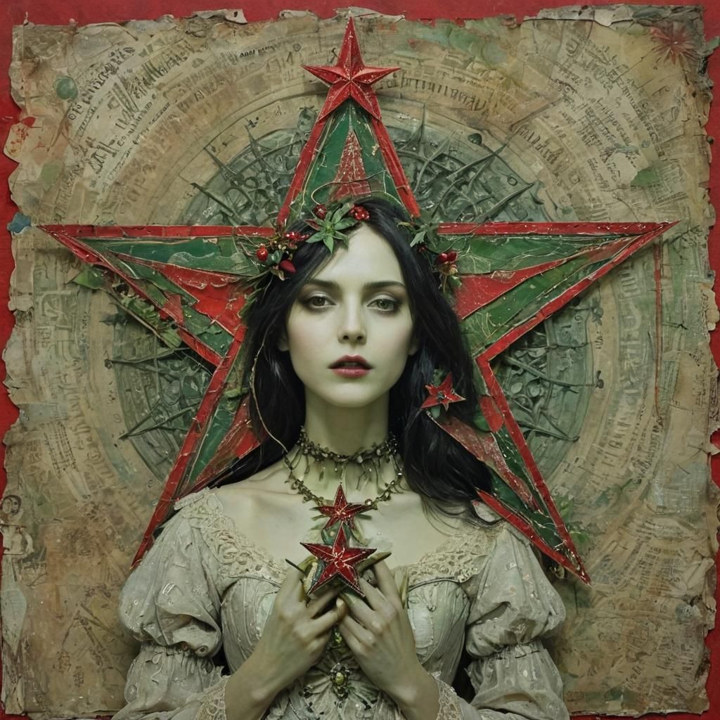 Luminous Gothic Woman in Mixed Media Collage