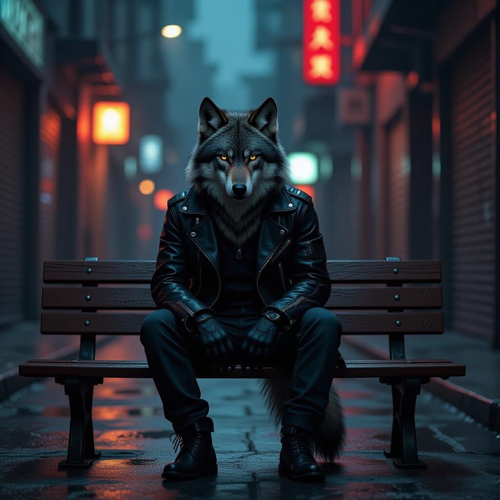 Film Noir Anthro Wolf in Cyberpunk Alley