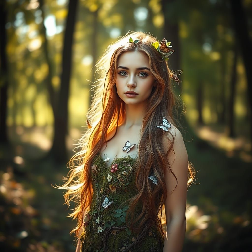 Ethereal Forest Woman with Vine Hair, Fairytale Art