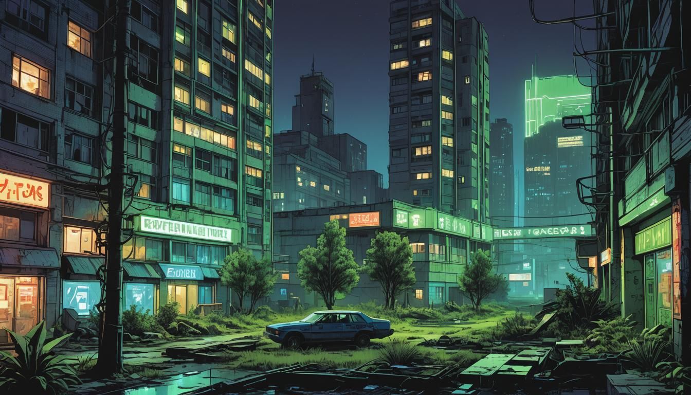Cyberpunk Comic Book Art in Dystopian City