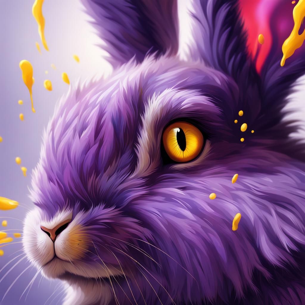 Hyperrealistic Purple Rabbit with Yellow Eyes