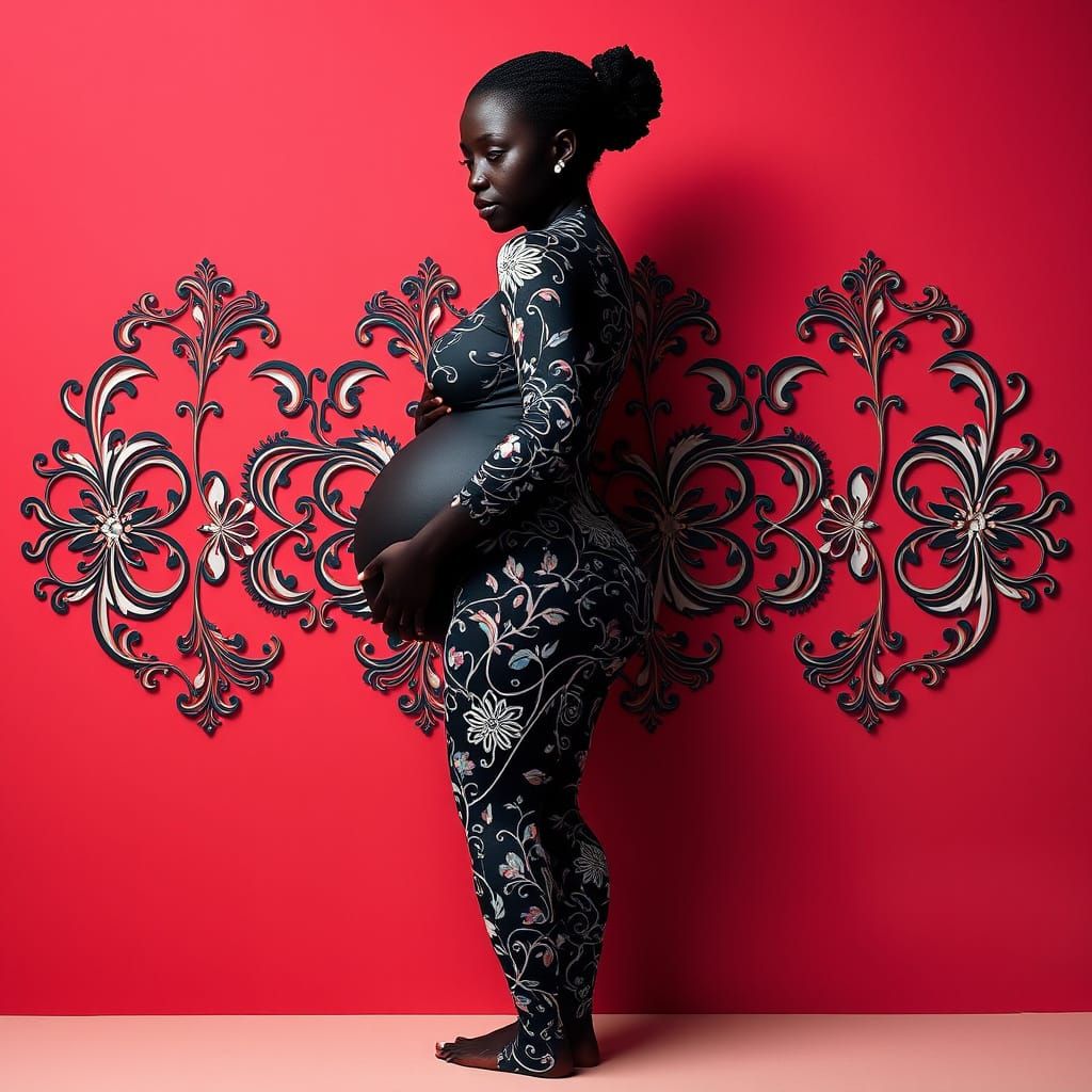 Papercraft Portrait of Pregnant Woman, Quilled Art Style