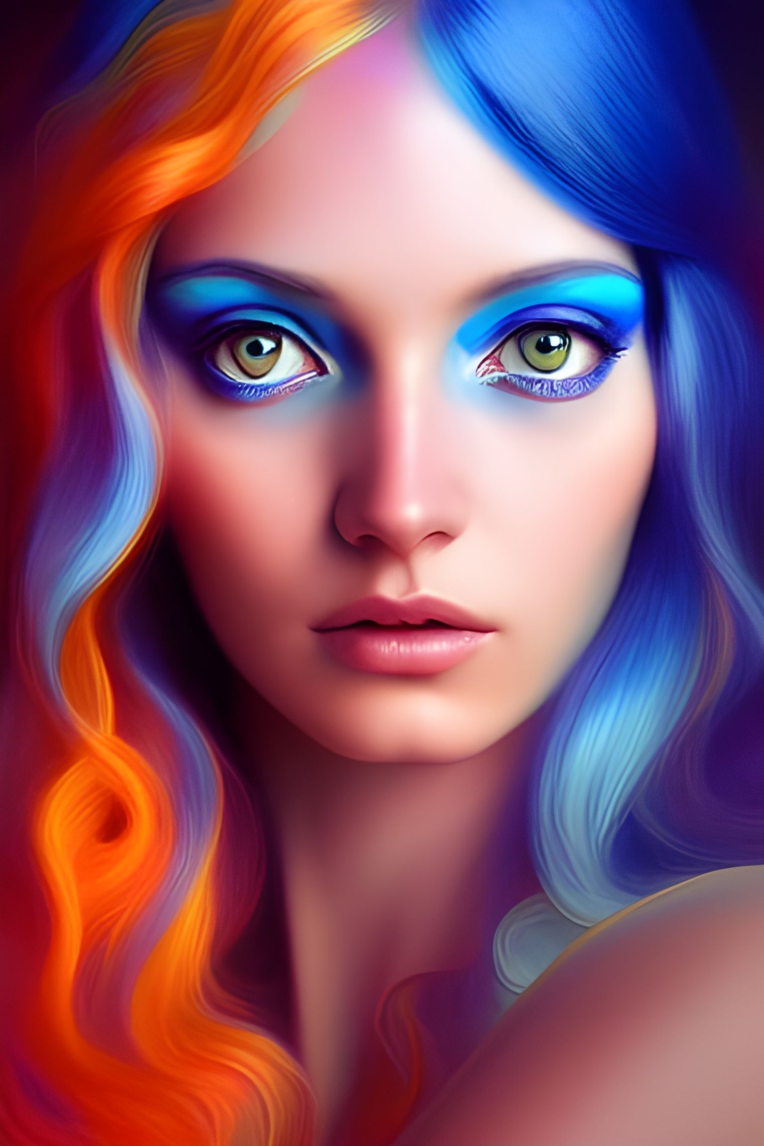 Psychedelic Goddess with Blue Flame Hair