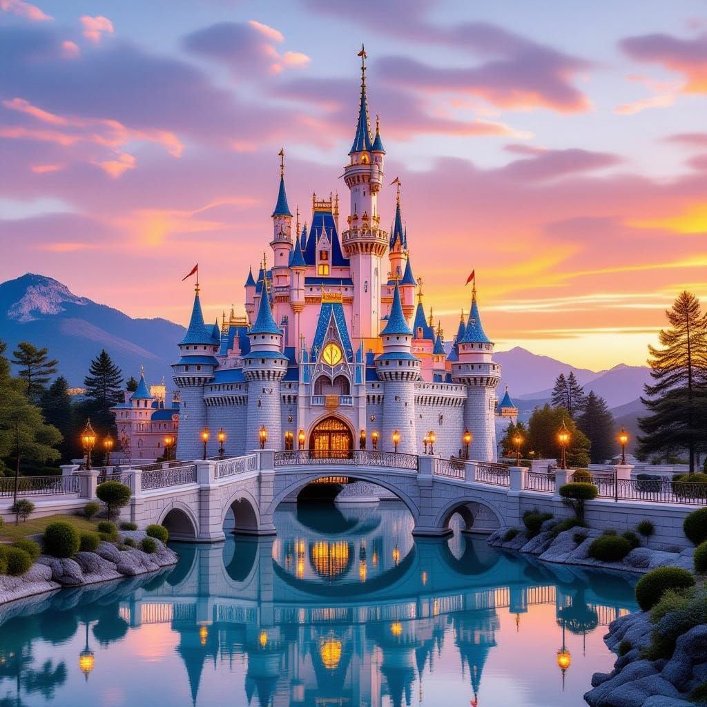 Enchanted Crystal Neuschwanstein Castle at Sunset