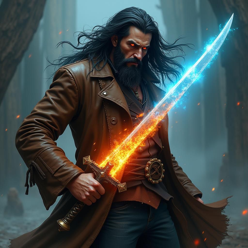 Pirate with Fiery Beard Draws Ghost Sword