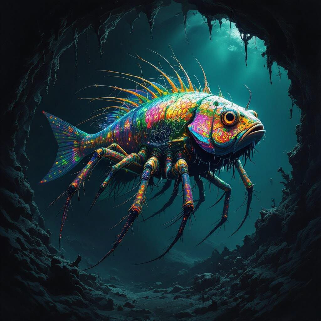 Surreal Hybrid Fish-Spider Creature in Dark Fantasy Art