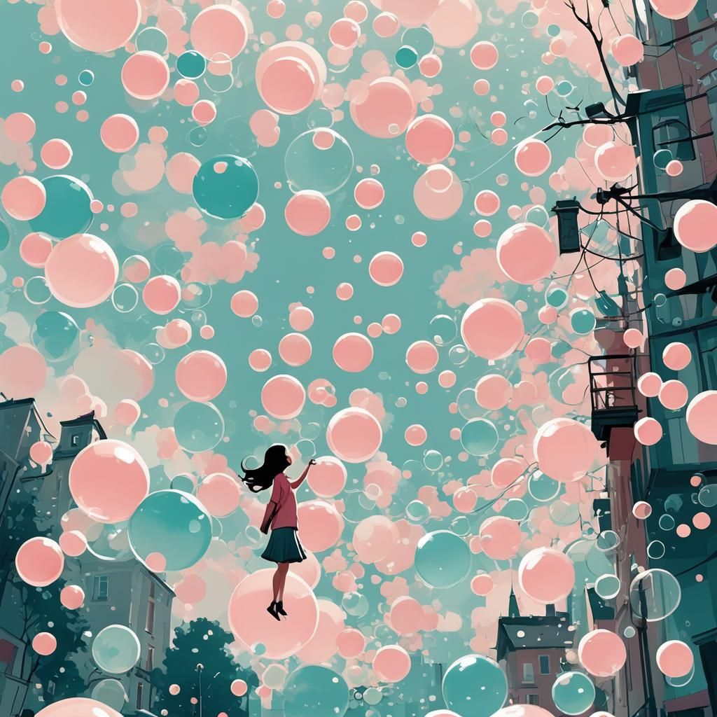 Whimsical Bubbles: Digital Illustration in Cel-Shaded Style