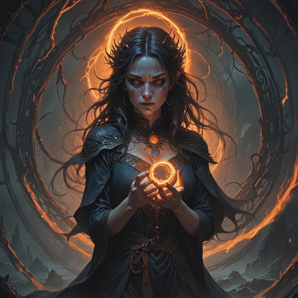 Cursed Ring Drains Woman in Dark Fantasy Art