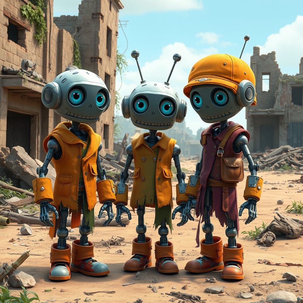 Three Robots Explore a Post-Apocalyptic World: Pixar-esque 3...