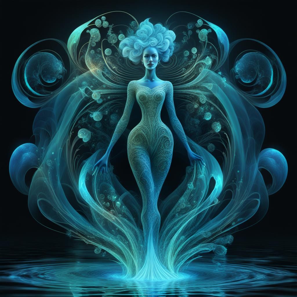 Bioluminescent Underwater Scene in Surreal Kinetic Art