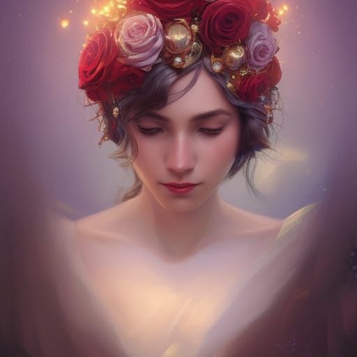 Rose Crown Portrait in Hyperdetailed Digital Art
