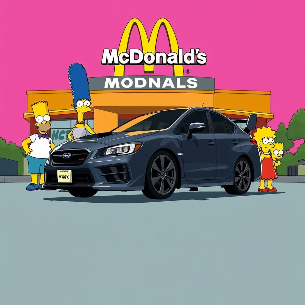 Simpsons Meet Dark Grey WRX Impreza at McDonald's in Anime S...