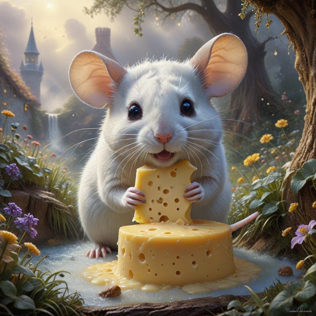 Anthropomorphic Mouse in Giant Cheese Head
