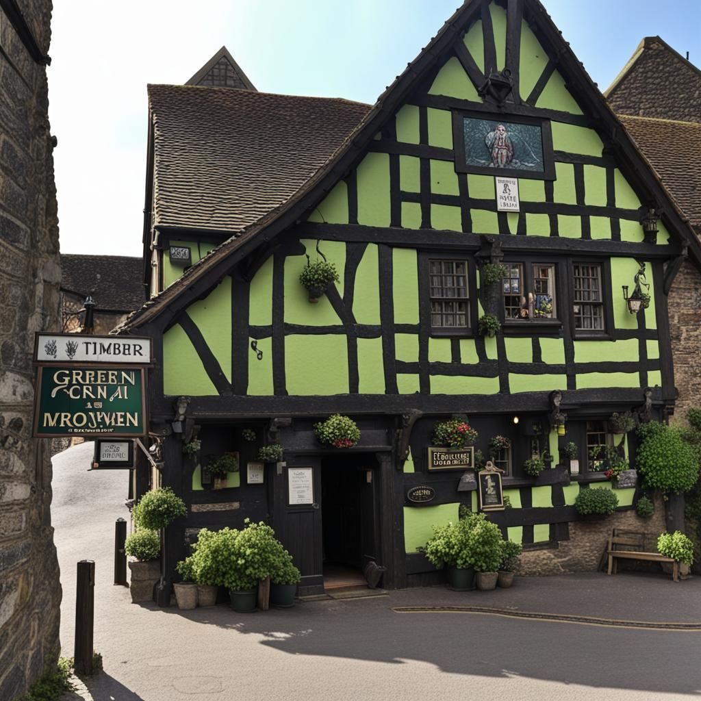 Charming Timber-Framed Inn with Green Man Sign