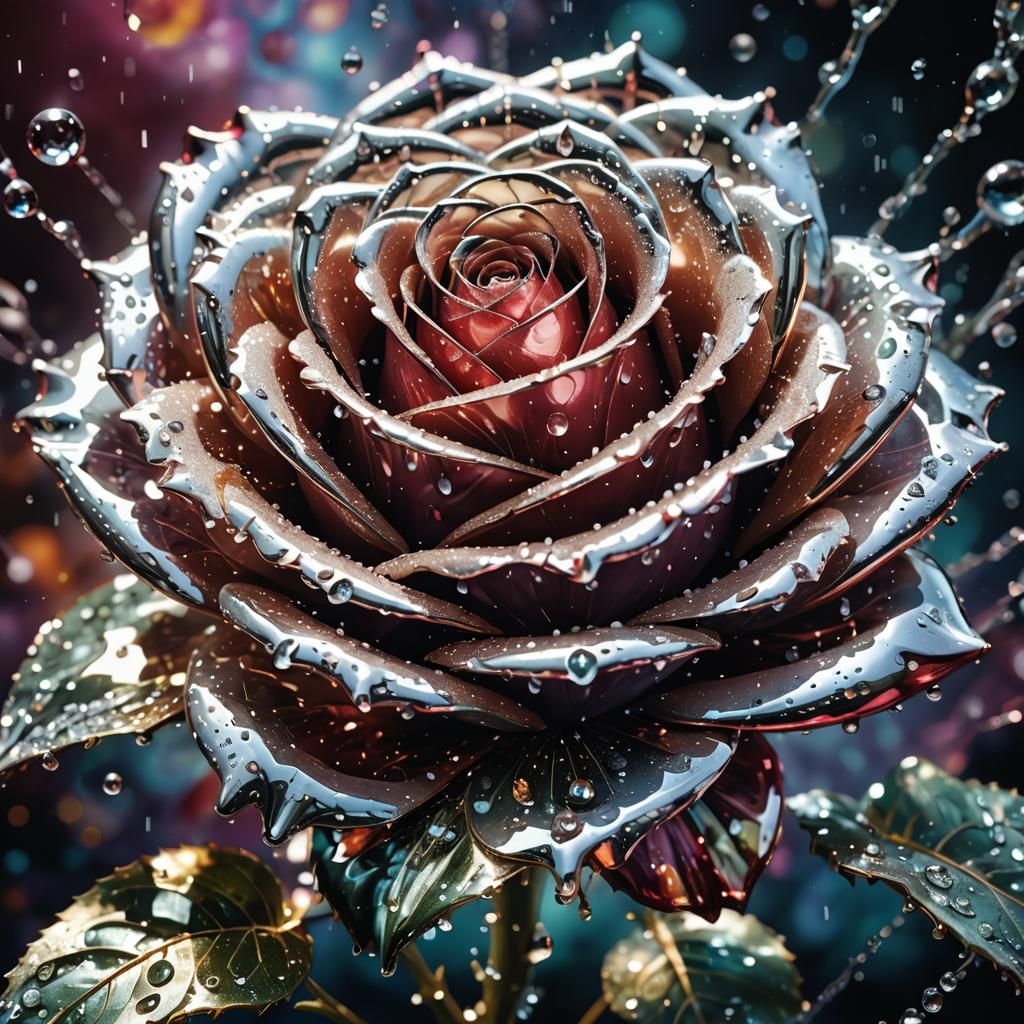 Majestic Chrome Rose with Diamonds and Fractals