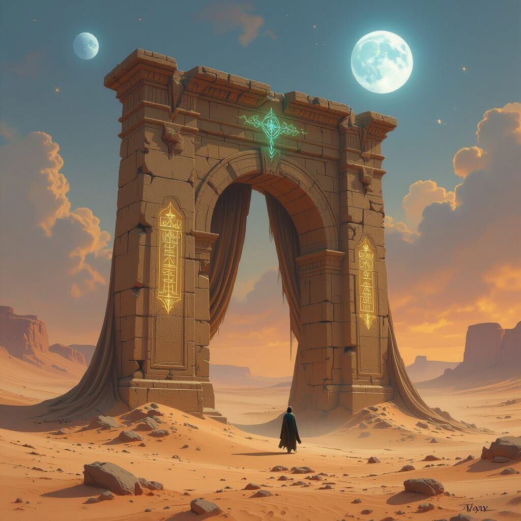 Desert Archway Under Twin Moons