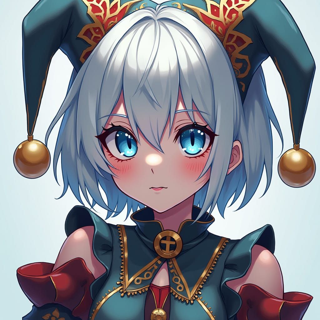 Anime Jester Girl with Vibrant Costume