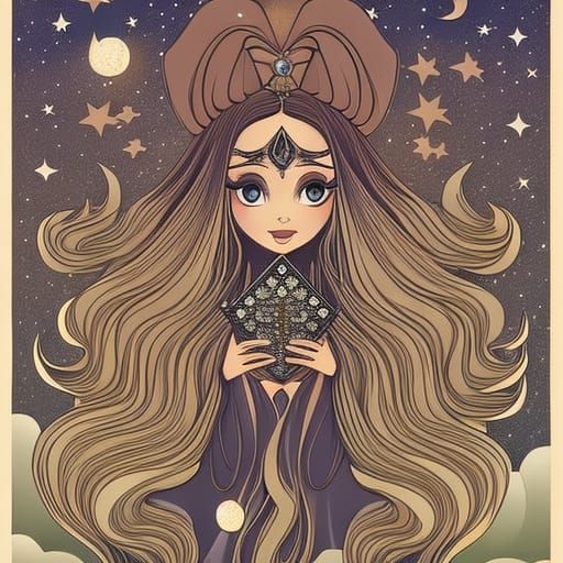 Ethereal Witch with Tarot Cards in Fantasy Forest