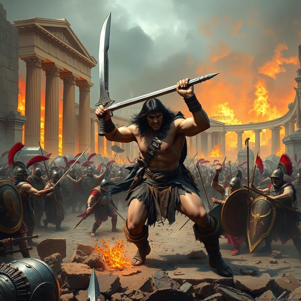 Conan Battles Roman Legion in Epic Fantasy Combat