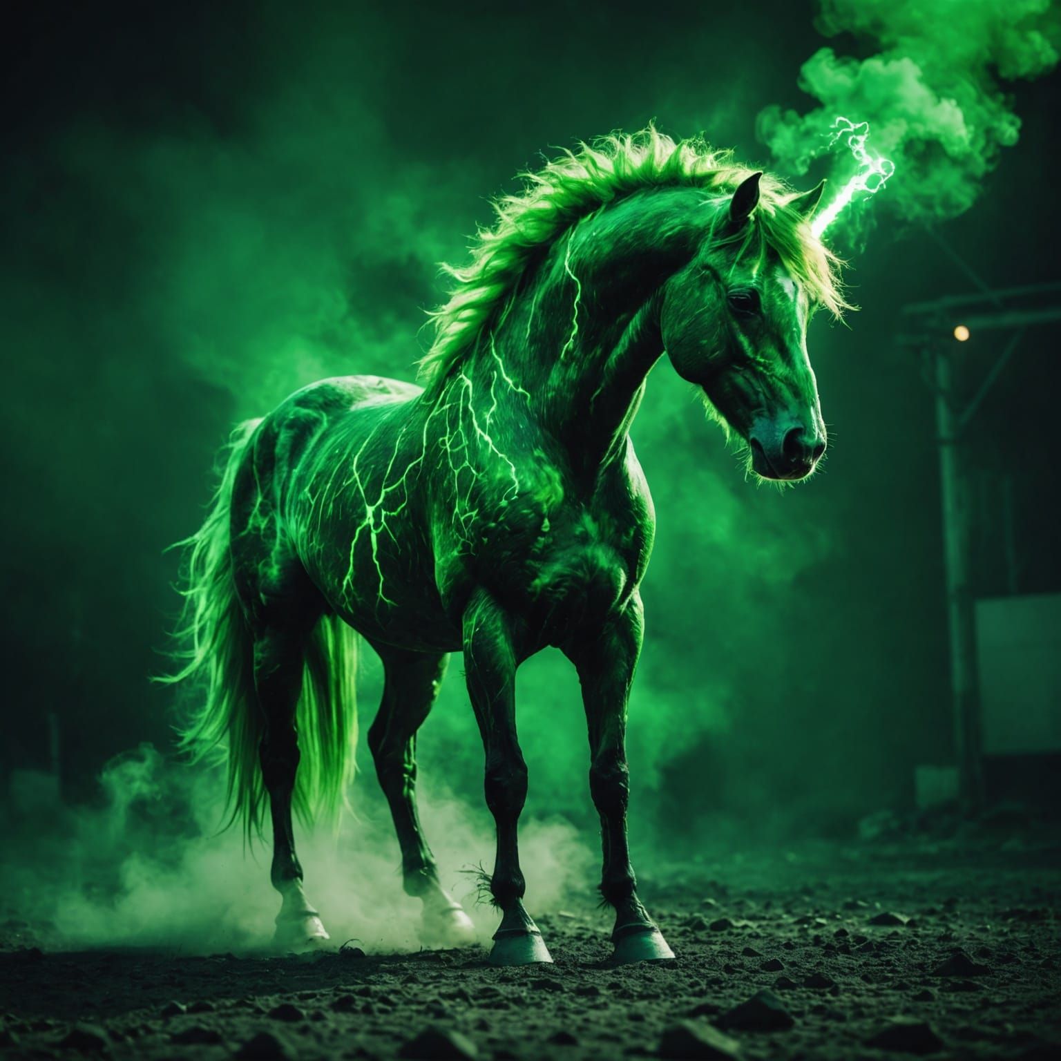 Toxic Horse with Green Smoke and Lightning