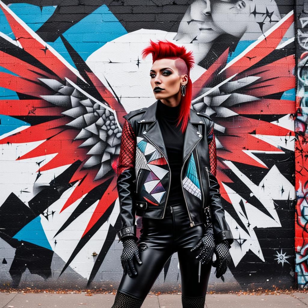 Punk Goth Street Artist Mural in Dada Style