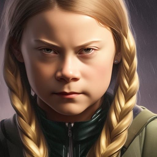 Greta Thunberg Portrait in Art Nouveau Style