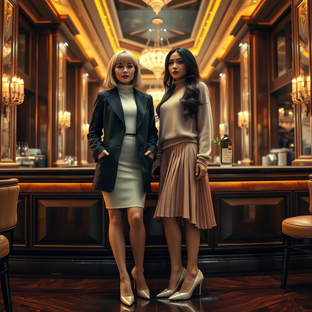 Elegant Women at a Luxurious Hotel Bar