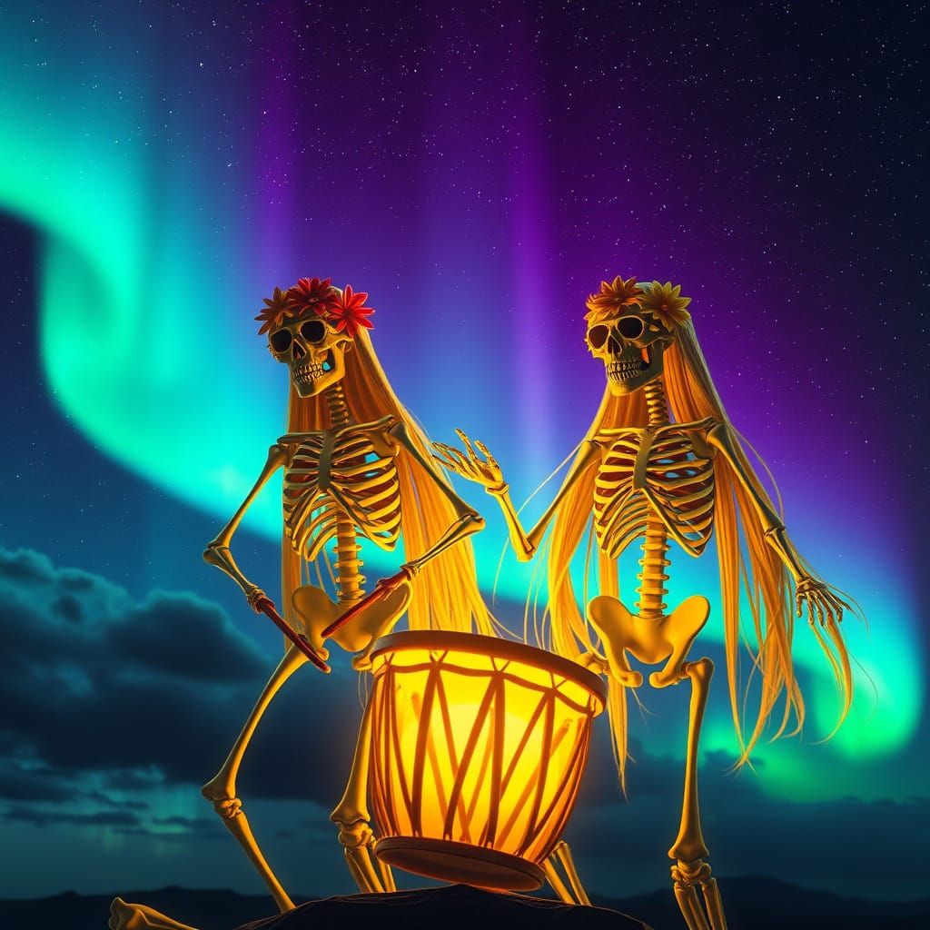 Surreal Astral Cosmic Dancers in Golden Hairs