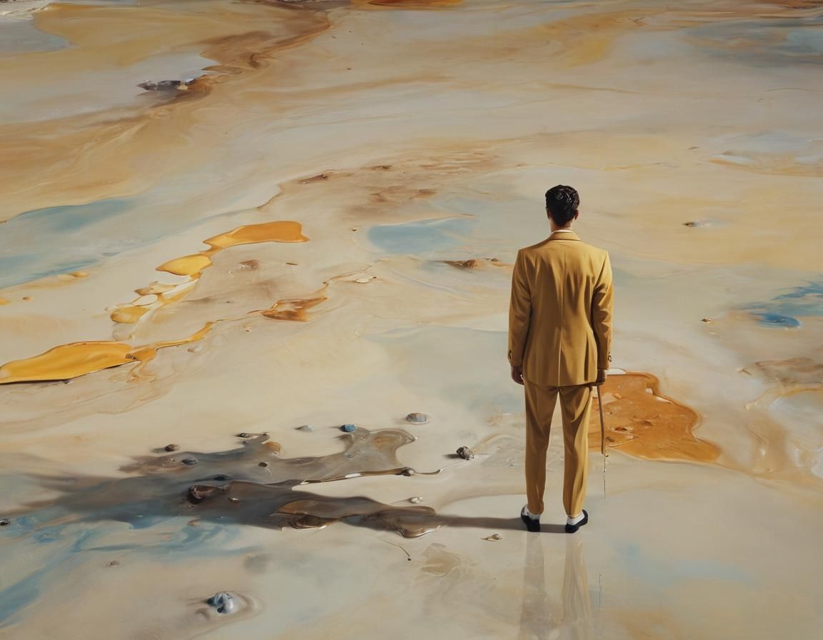 Surrealist Figure in Empty Landscape, Oil Painting