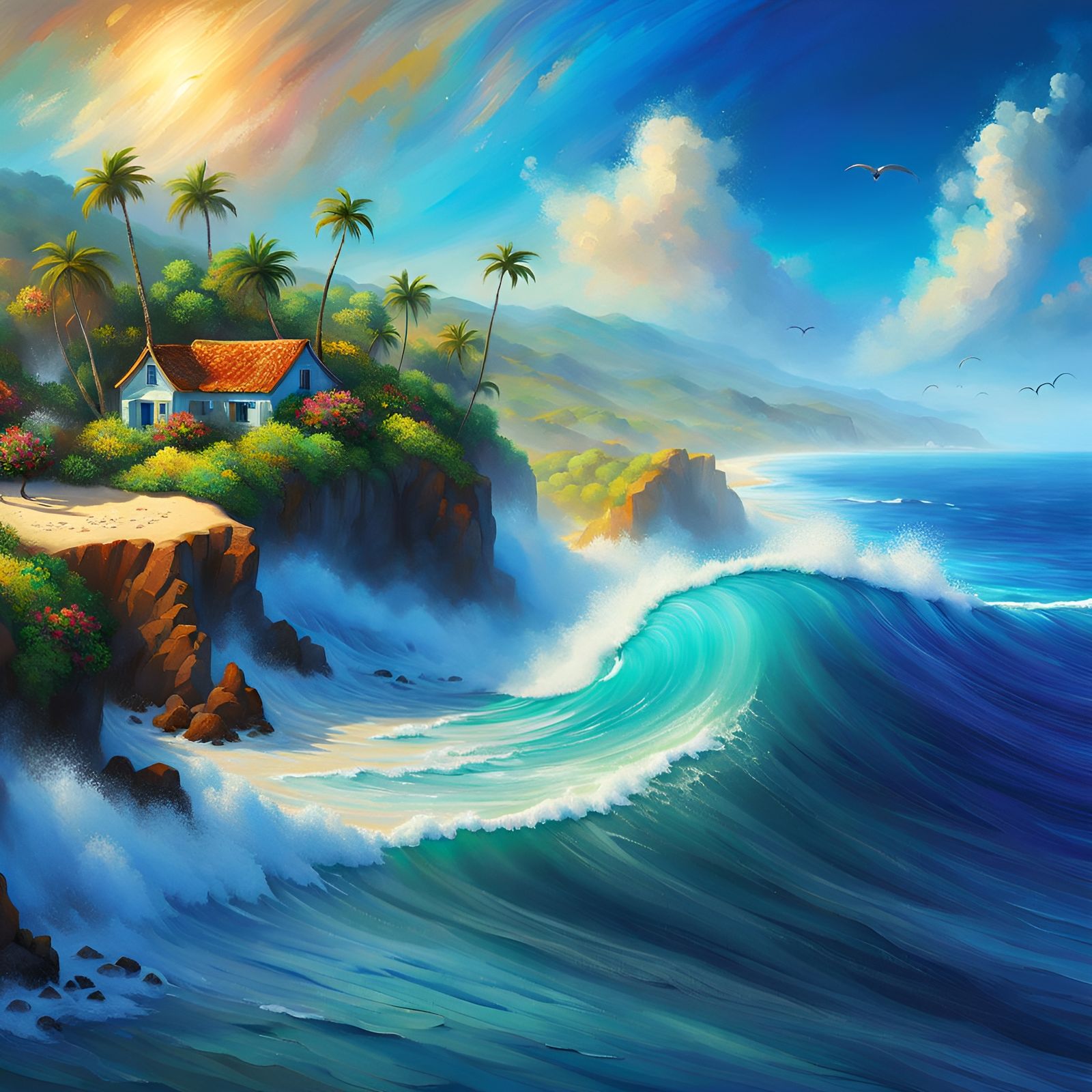 Island Oasis Beach Scene as Digital Art