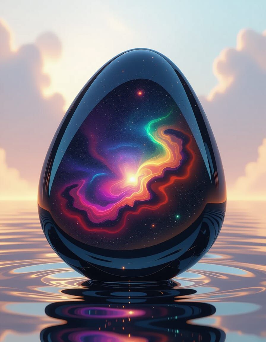 Polished Obsidian Reflecting Cosmic Nebula