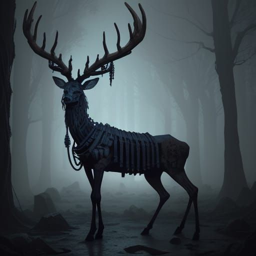Skeletal Deer in Rusted Chains and Ancient Runes
