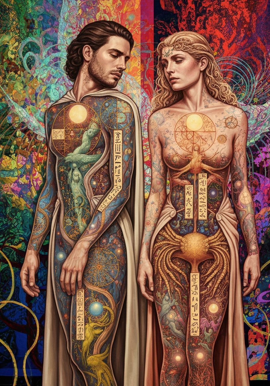 Dreamlike Figures in Flowing Clothing, Double Exposure Art