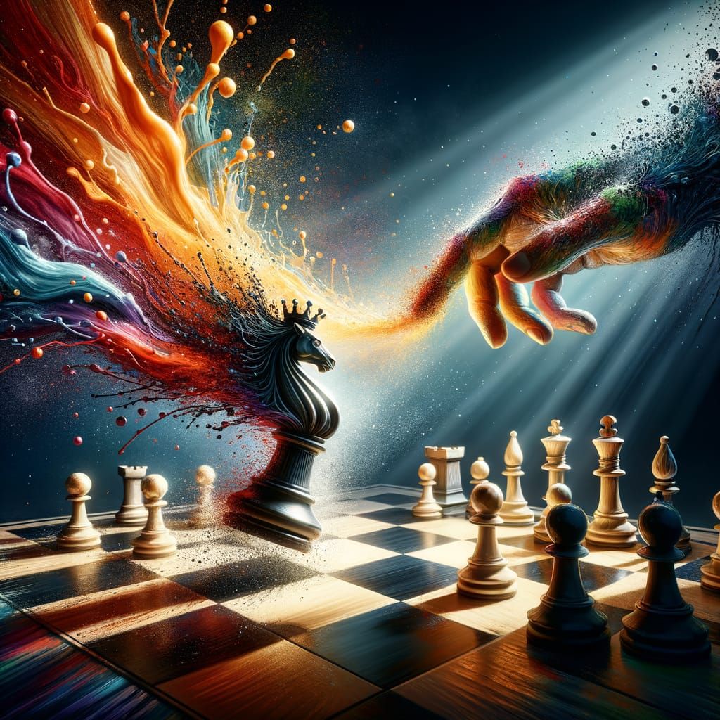 Invisible Hands Move King on Chessboard: Splash Art