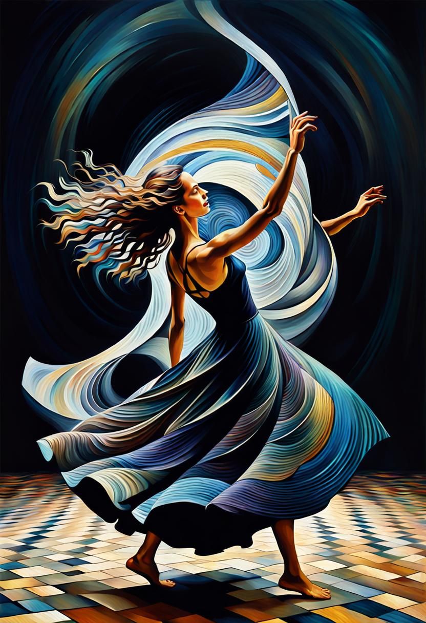 Woman Dancing with Wind in Post-Impressionist Oil