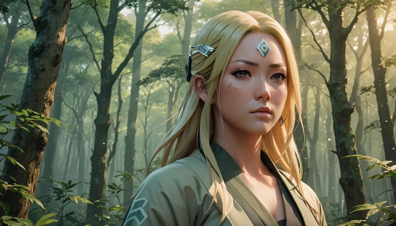 Tsunade in Mystical Forest: 3D Anime Art