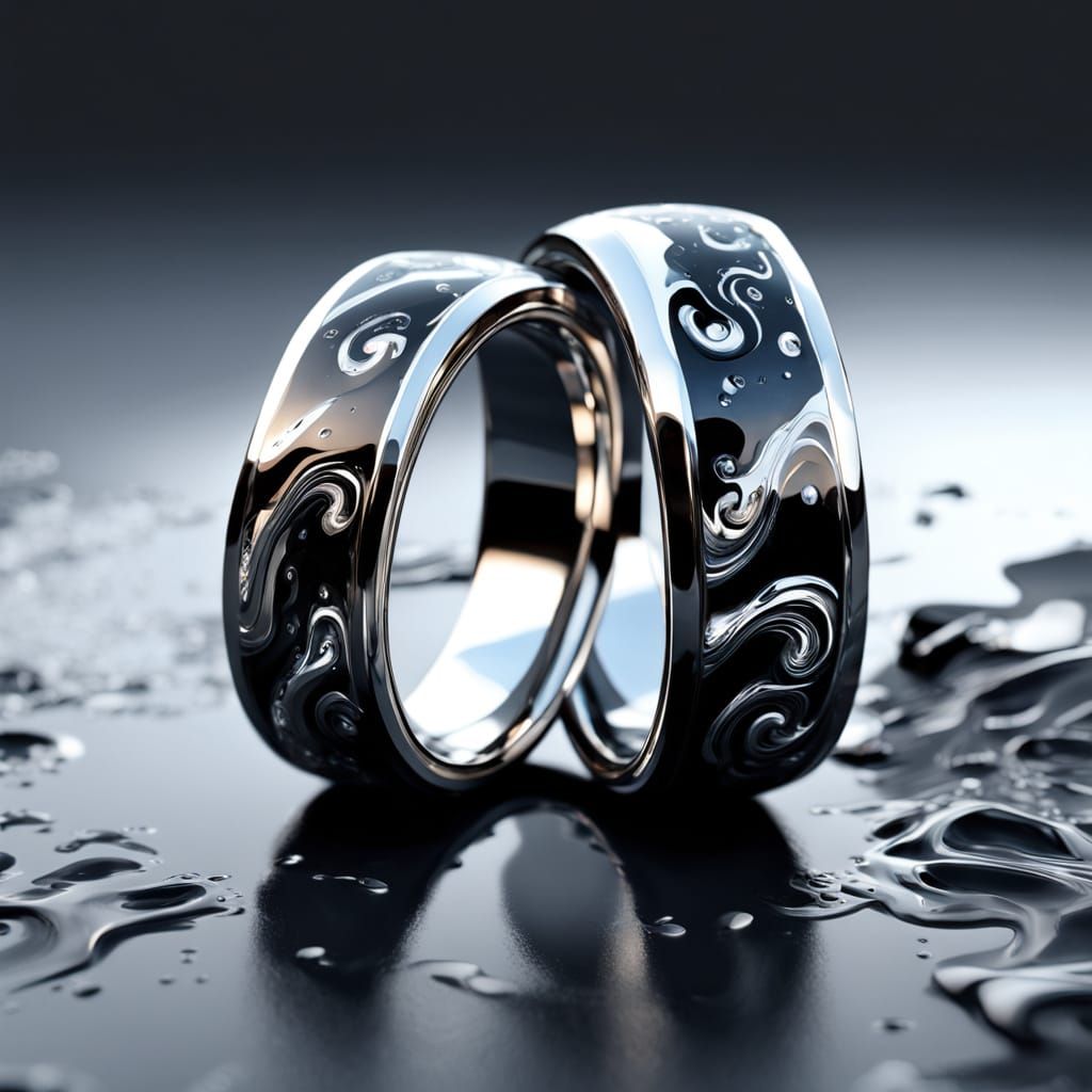 Ethereal Liquid Metal Ring in Futuristic Landscape