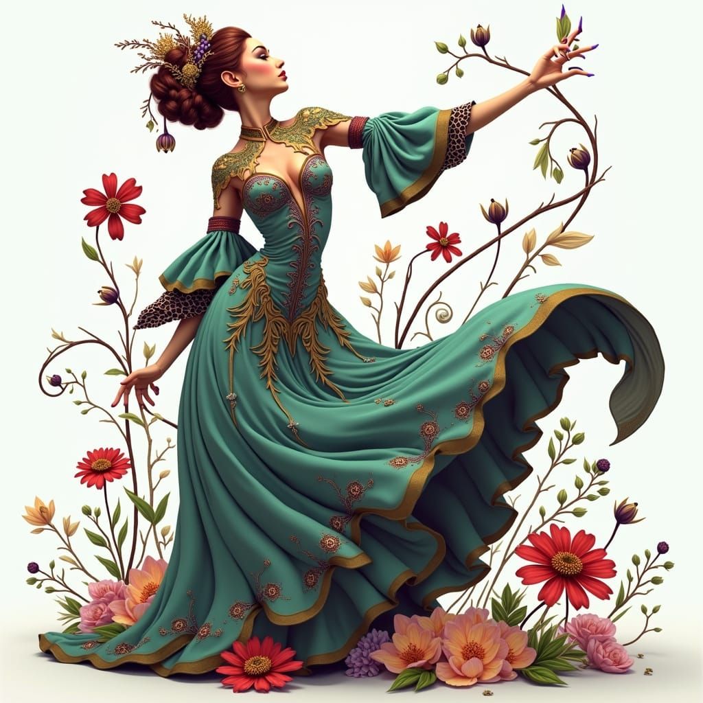 Exotic Dancer in Art Nouveau Surrealist Style