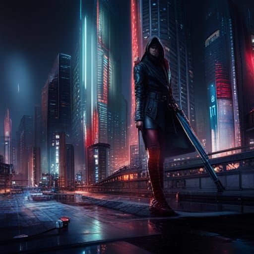 Cyberpunk Ninja in Epic Digital Painting