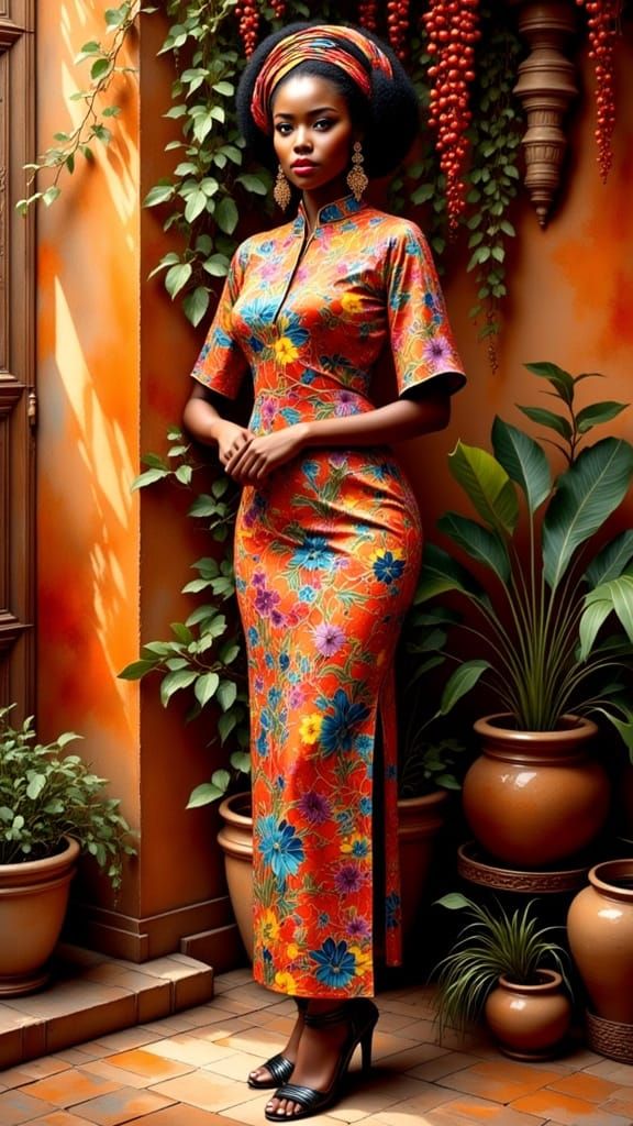 Stunning Portrait of African Chinese Woman in Vibrant Realis...