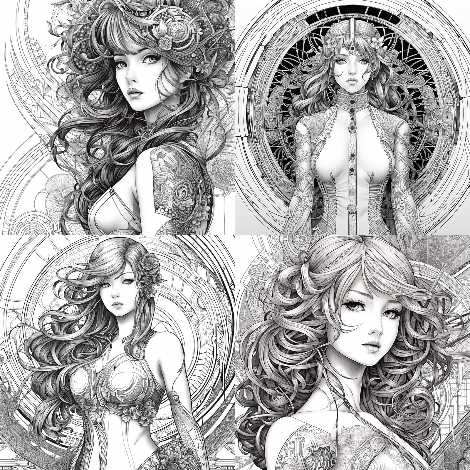 Beautiful Manga Girl in Monochrome Ink Drawing