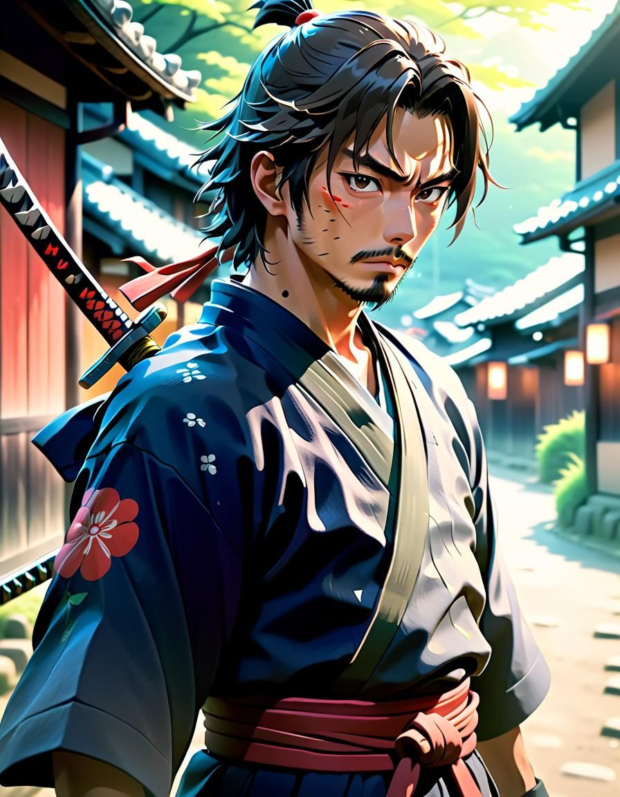 Samurai Katana Portrait in Anime Style