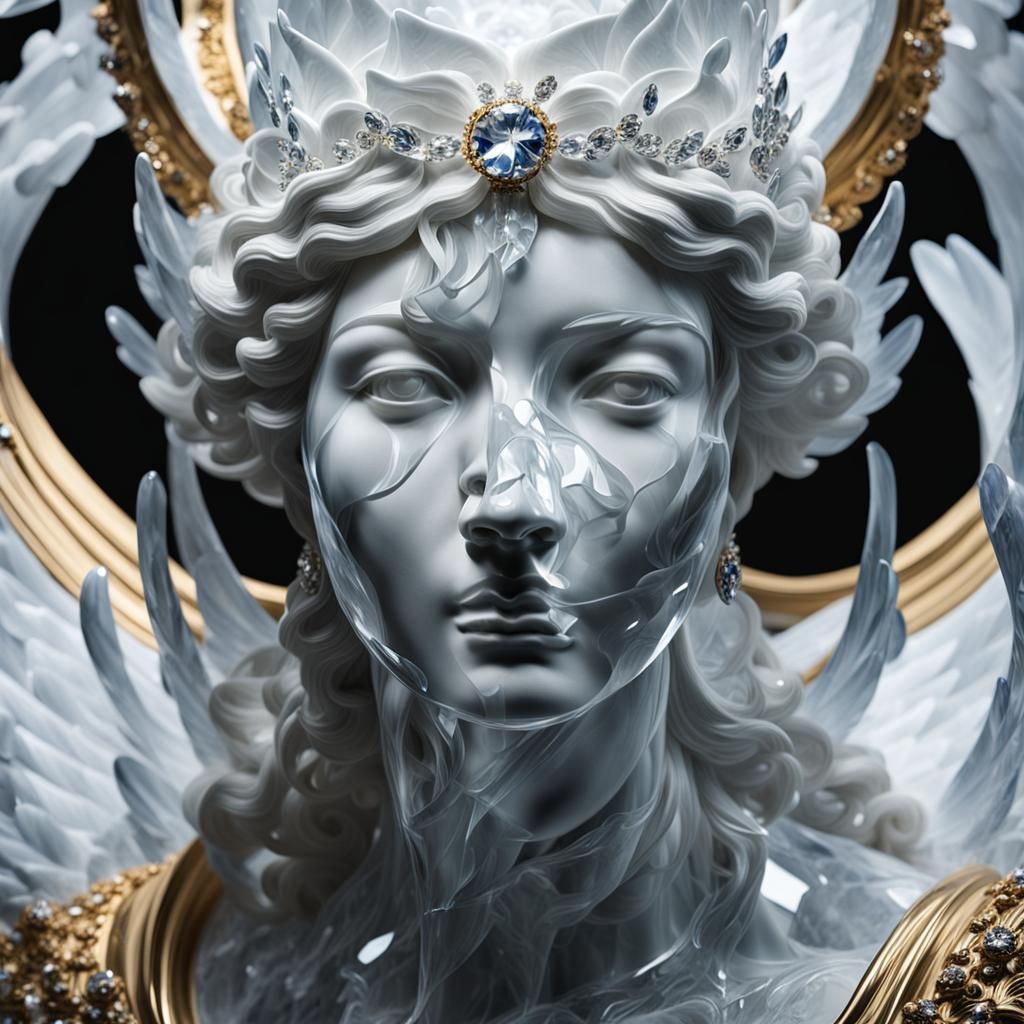 Queen of Angels Sculpture: Greek Marble and Crystal