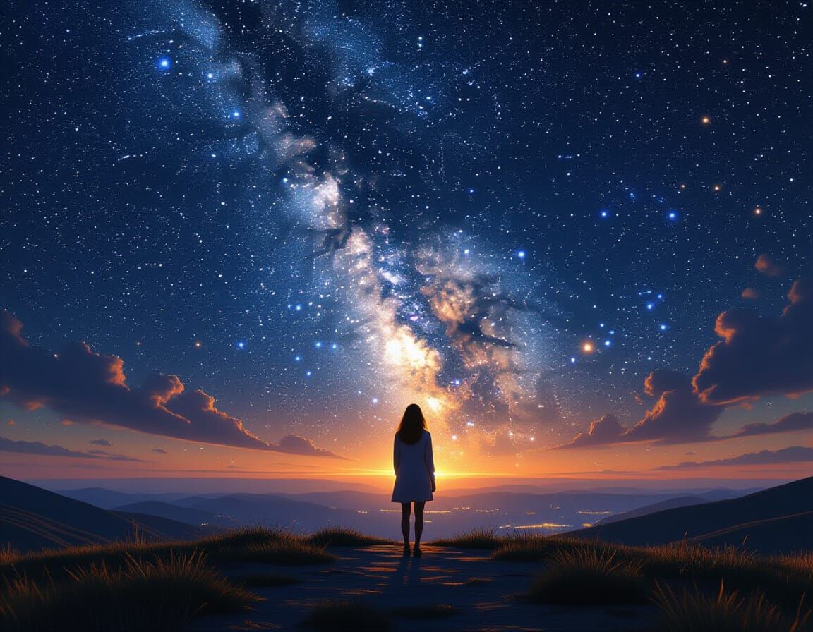 Cosmic Woman in Starry Liminal Space