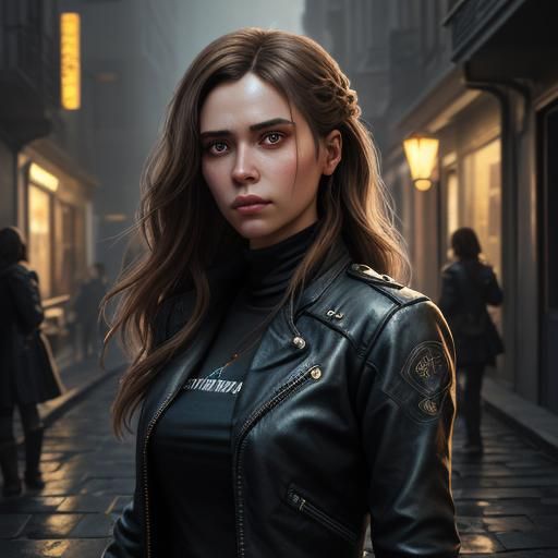 Fashionable Woman Posing on Cobblestone Street