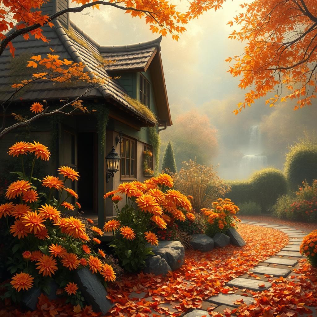 Autumnal Cottage Garden in Ethereal Light