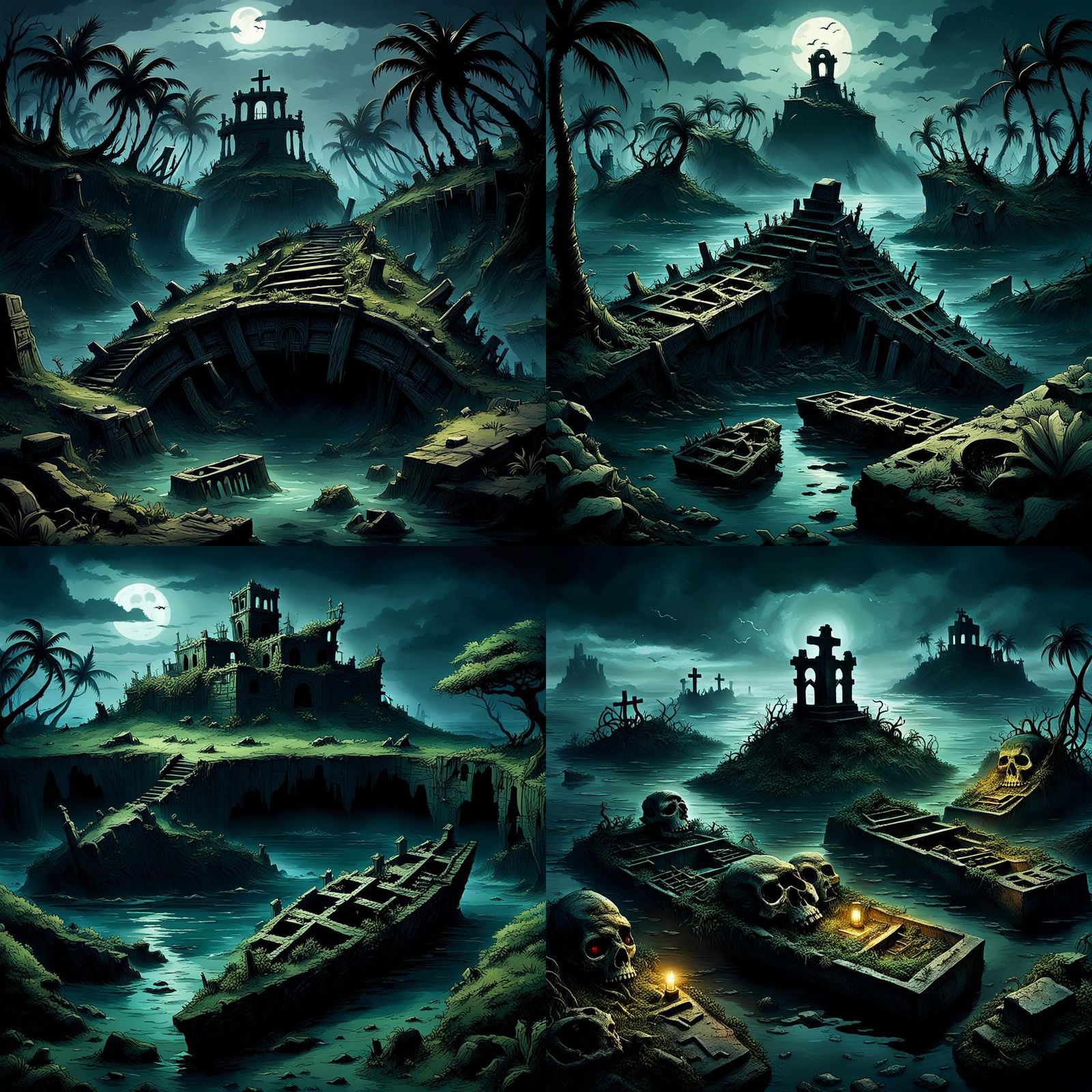 Eerie Island of the Undead in Digital Art