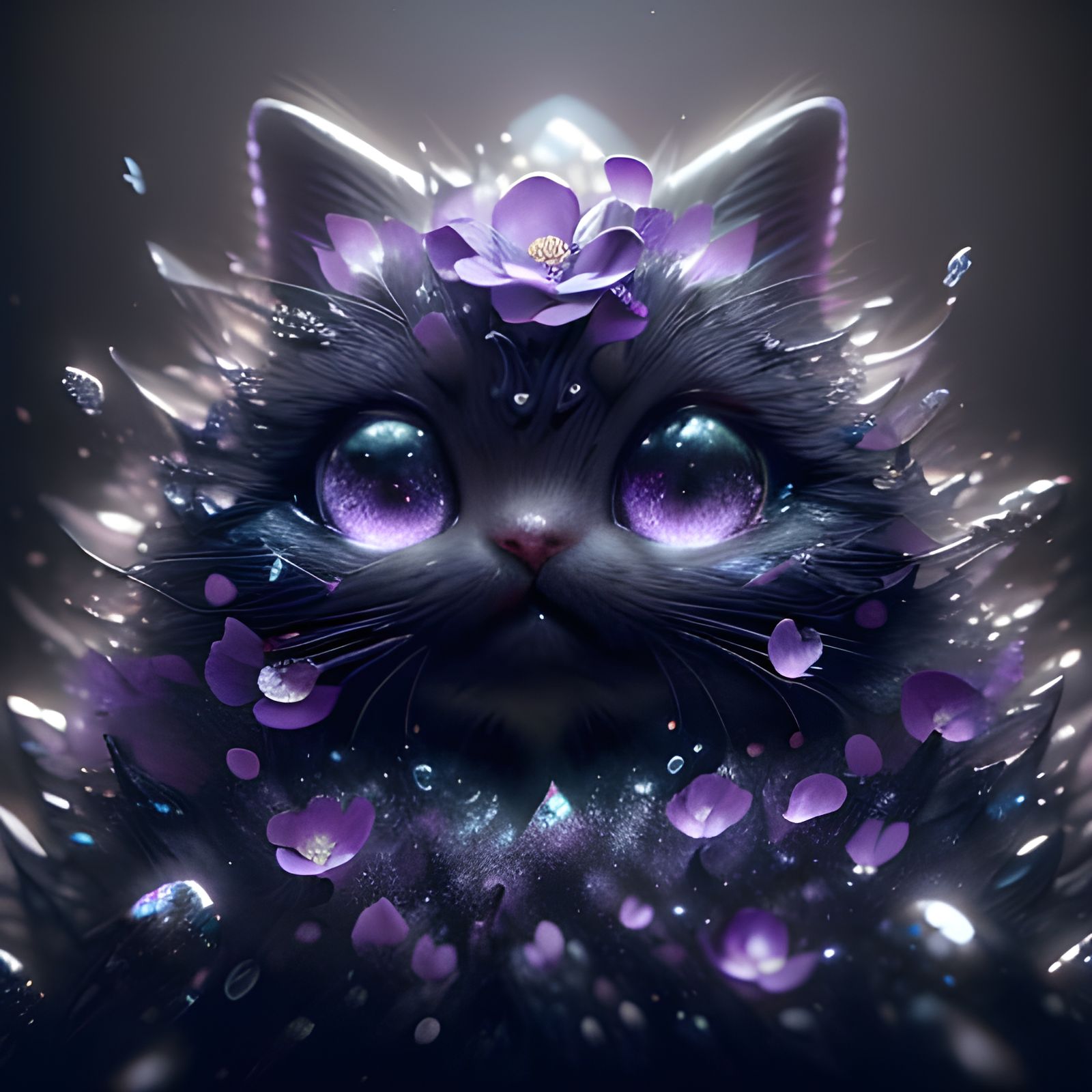 Vibrant Glossy Purple Lips with Flowers on Black Background