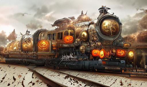 Halloween Train in Steampunk Gothic Style