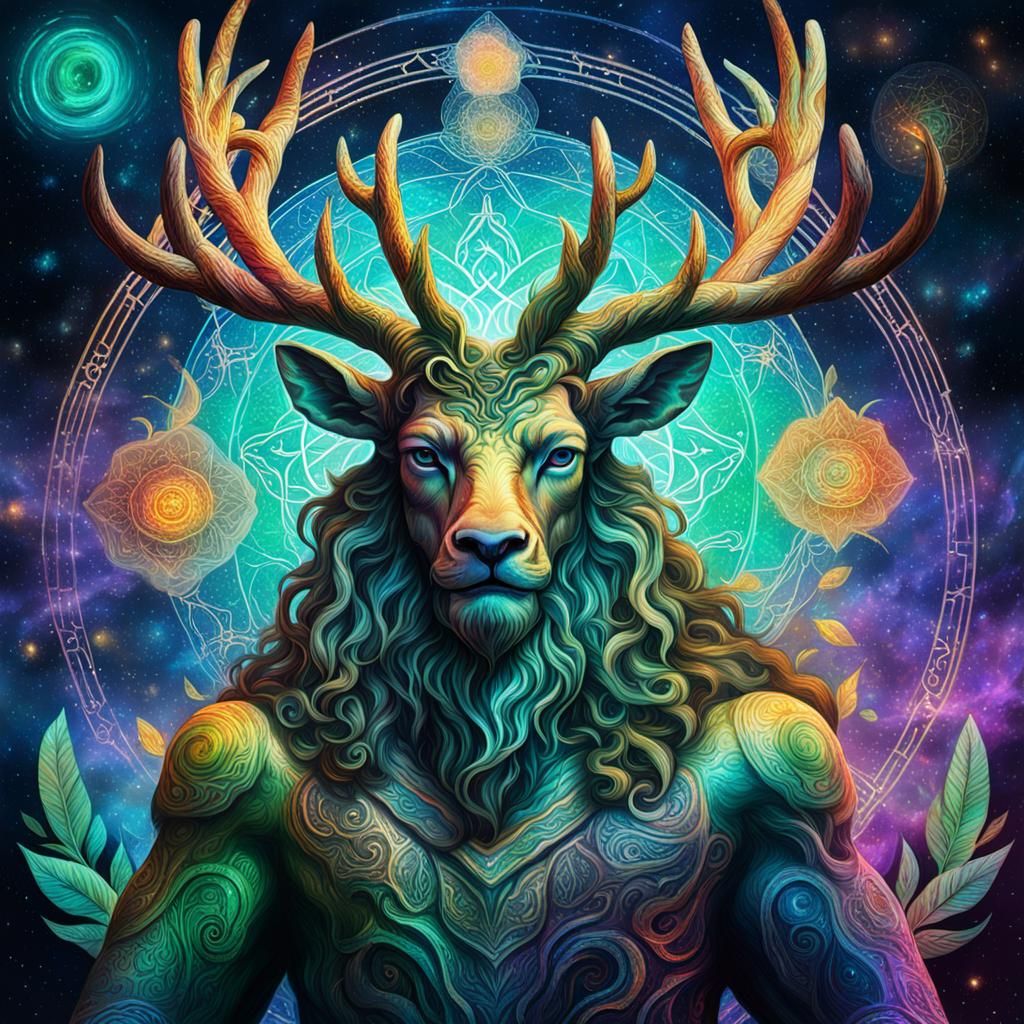 Cernunnos: Shapeshifting God of Nature, by Pablo Amaringo
